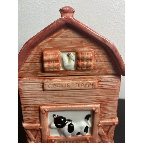 Red Country Cookie Barn Ceramic Cookie Jar with‎ Farm Animals Cow Pig Chicken - Picture 4 of 15